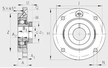 Четырехболтовый фланцевый подшипниковый узел PME35-XL-N INA
